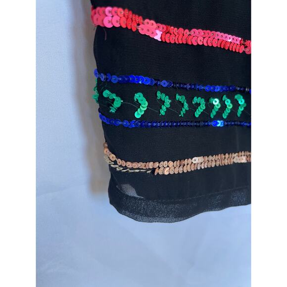 Mara Hoffman Black Mini Sequin Sheath Dress Long Sheer Sleeves- XS - Picture 8 of 8